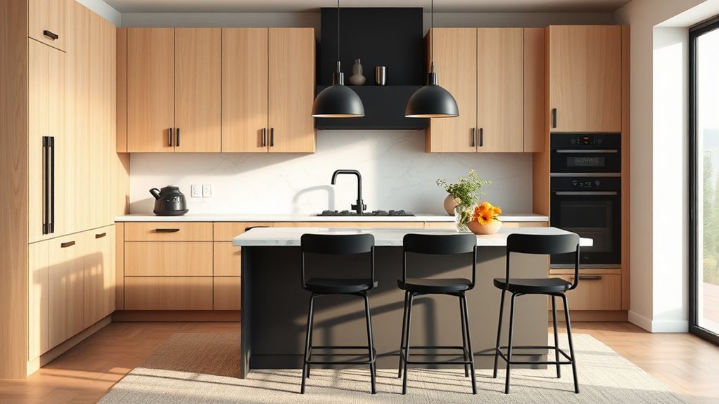 beige cabinets bold accents
