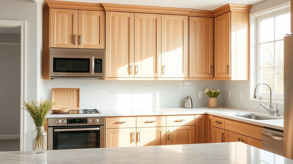 beige cabinets countertop combinations