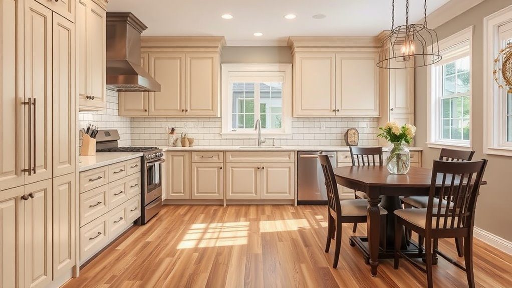beige kitchen cabinet flooring