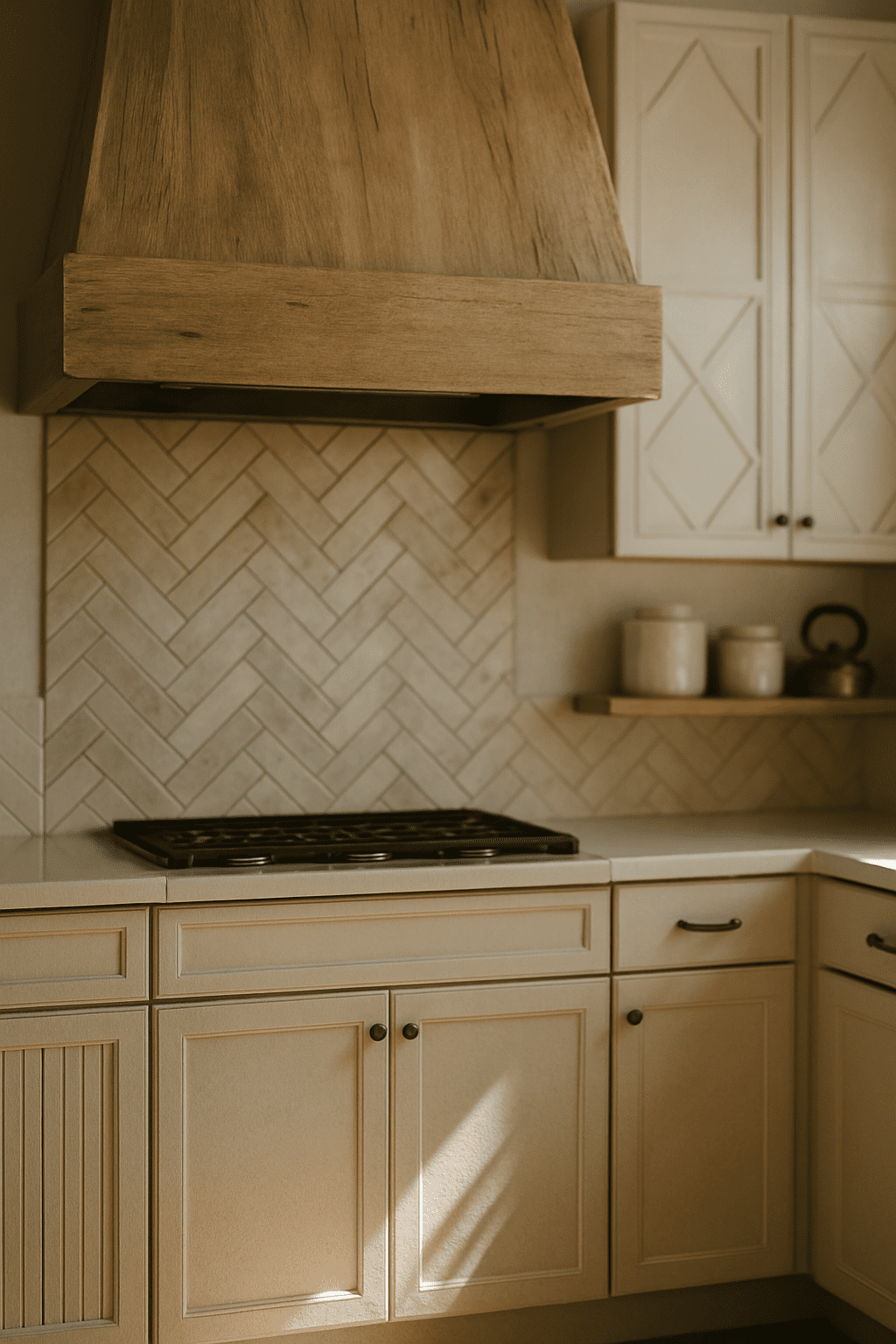 Adding depth with textured beige cabinet surfaces