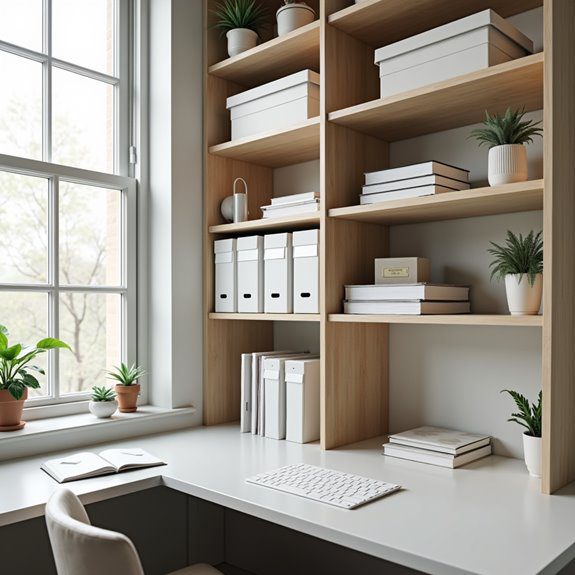 clutter free stacked office storage