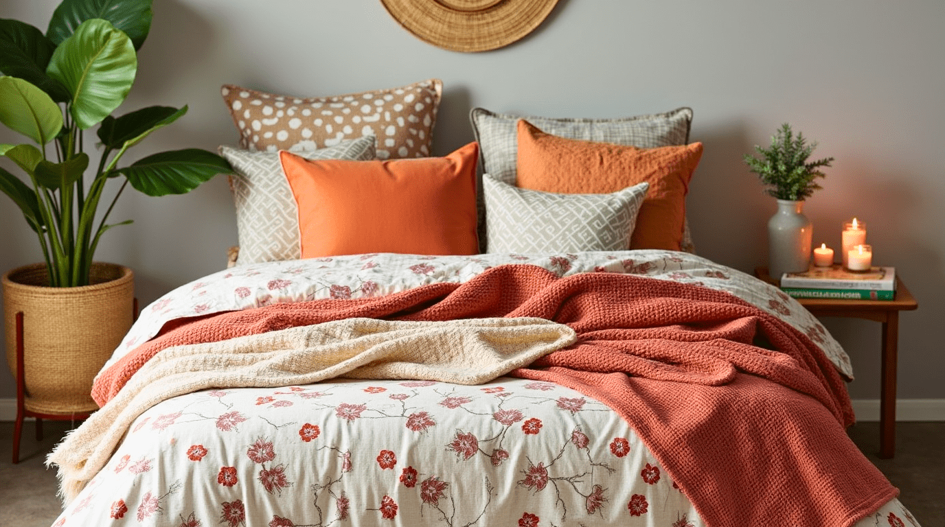 Boho bedroom with eclectic bedding