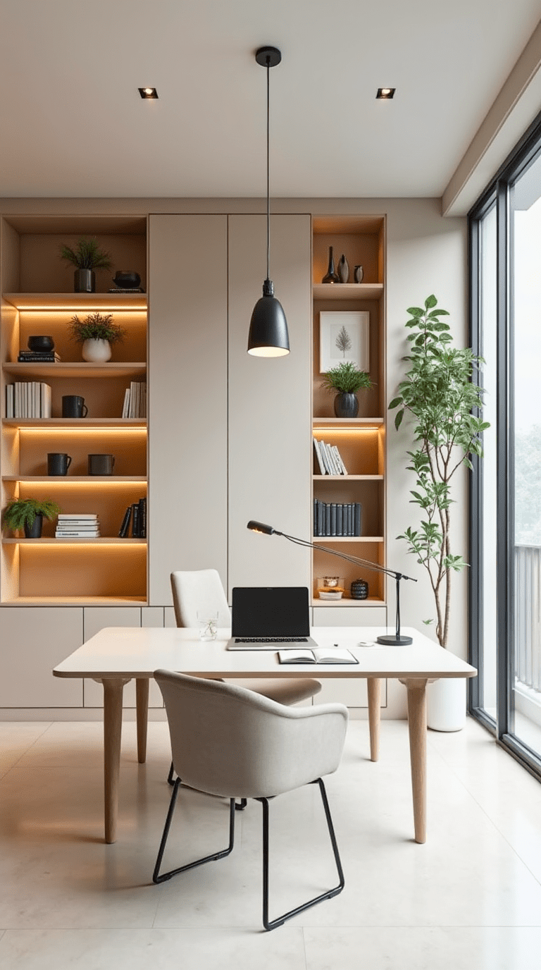 Minimalist home office library design with clean lines