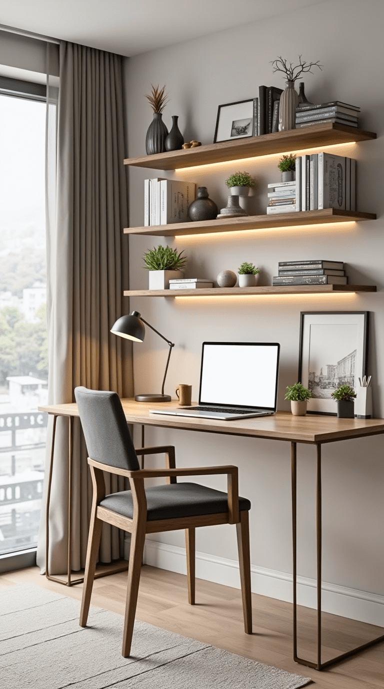 Modern Home Office with Floating Bookshelves-2