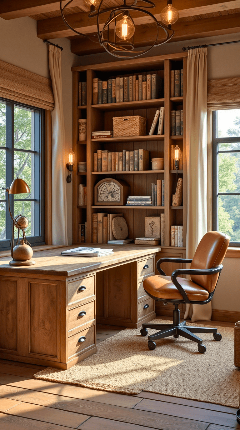 Rustic Home Office Library with Reclaimed Wood