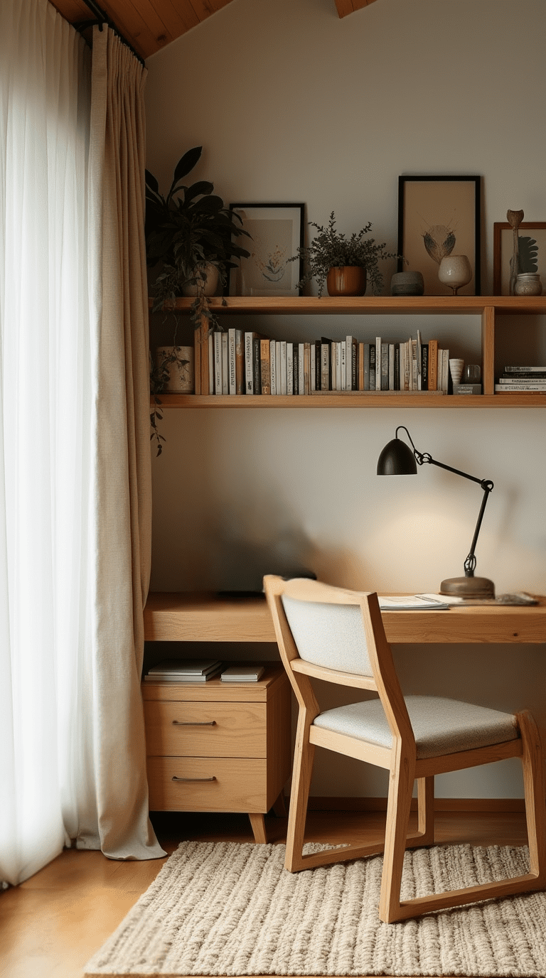 Sustainable home office library featuring eco-friendly materials