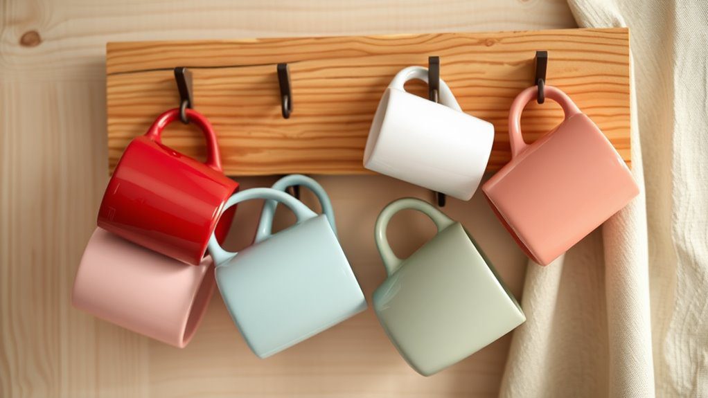mugs showcased with hooks
