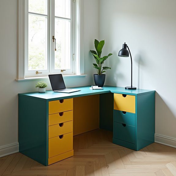 colorful stylish corner desk