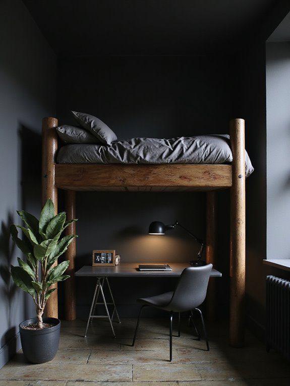 cozy dark loft bed