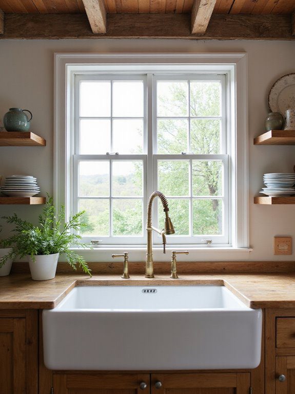 farmhouse sink enhances rustic charm
