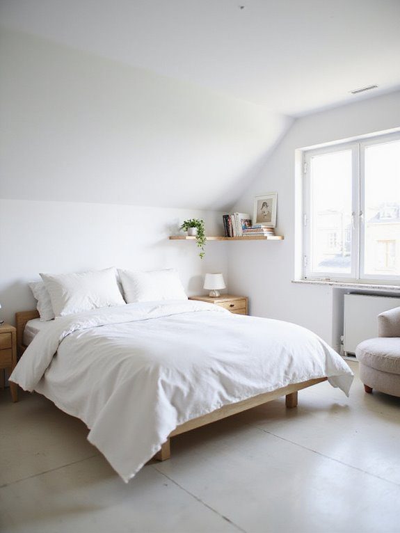serene all white loft bedroom