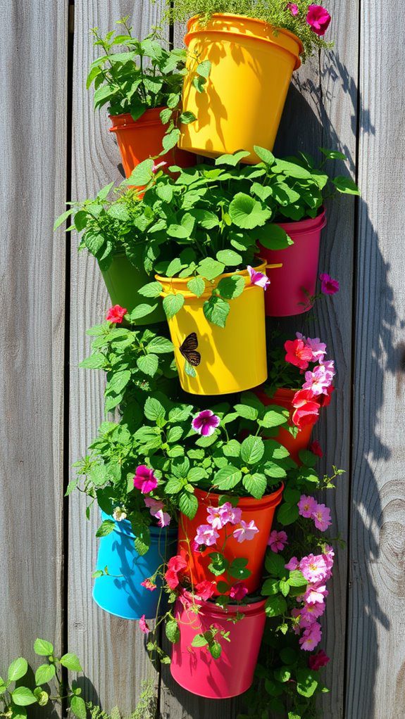 stacked bucket vertical garden