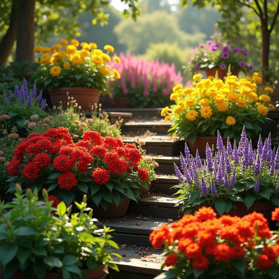 vibrant tiered flower garden
