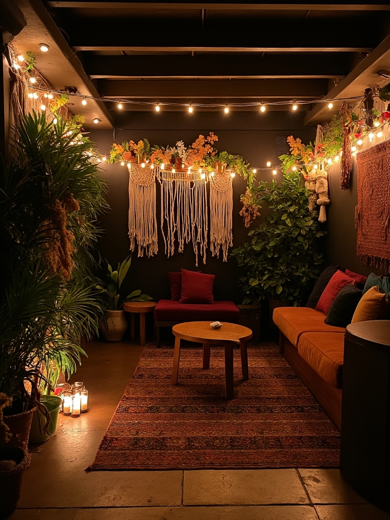 bohemian chic basement lounge