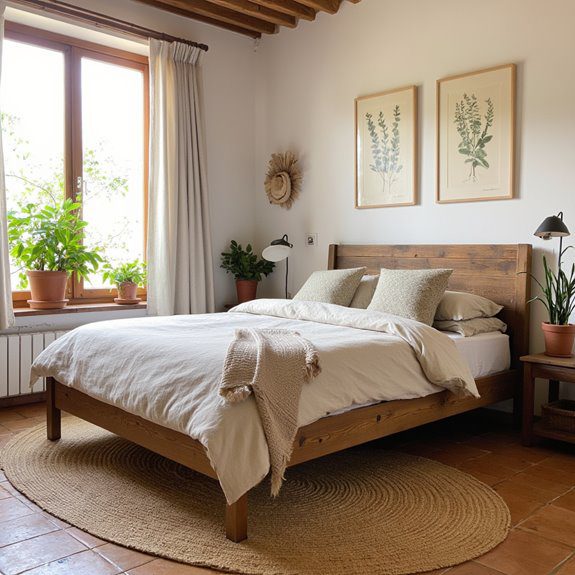 botanical prints enhance rustic ambiance