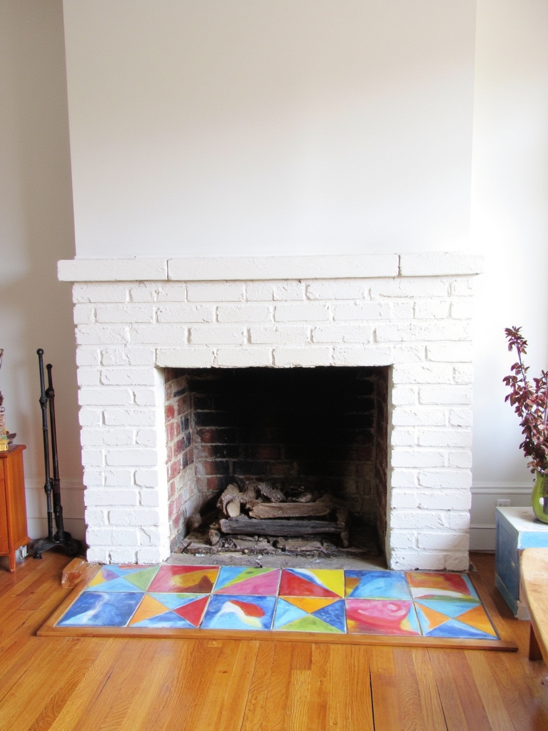 colorful tile fireplace makeover
