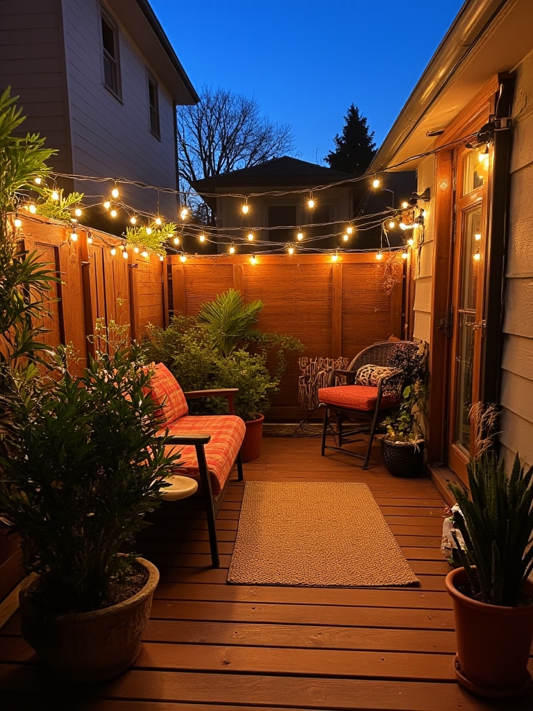 cozy deck with string lights
