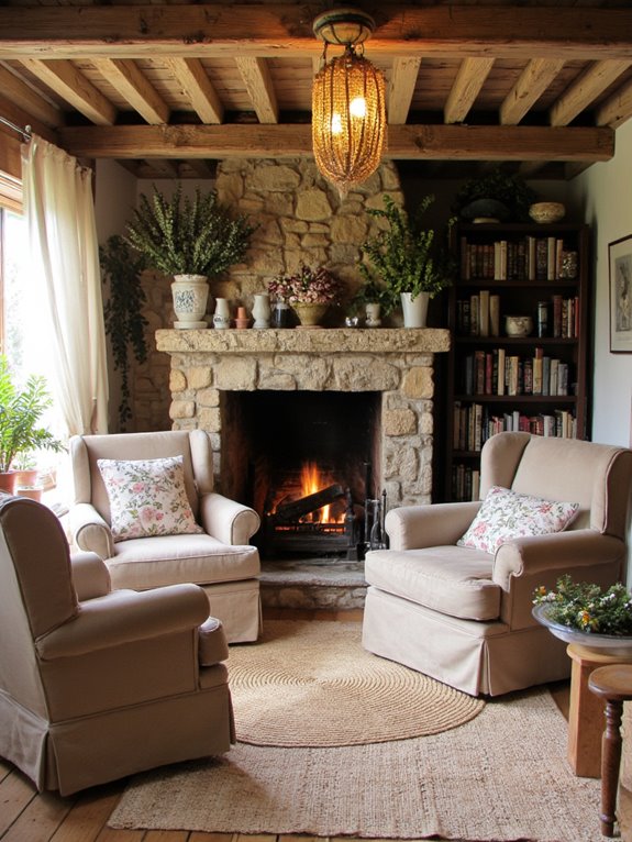 cozy fireplace she shed