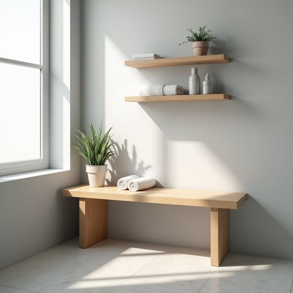 cozy functional bathroom bench