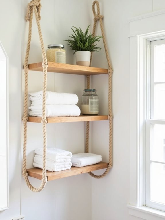 cozy hanging rope shelves