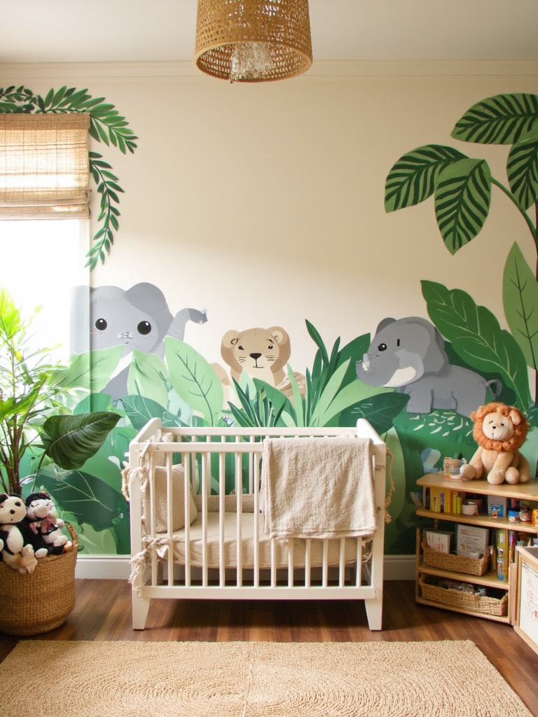 cozy jungle themed nursery design