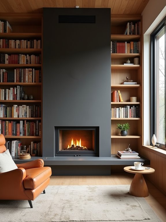 cozy library fireplace setup