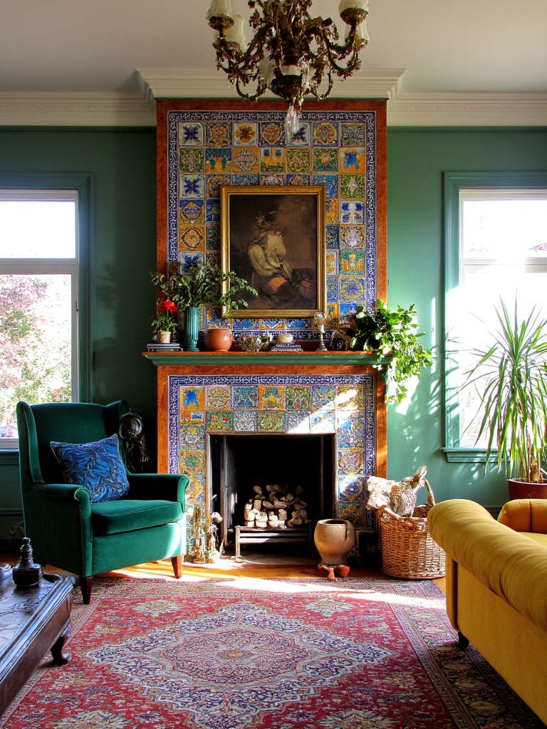 eclectic vibrant fireplace design