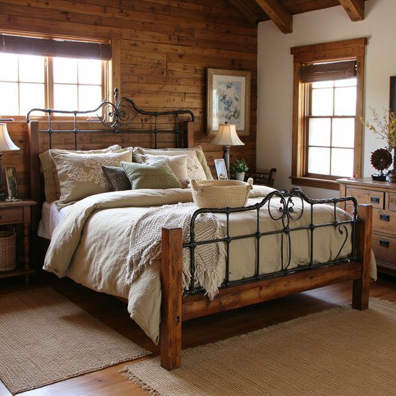 iron accents enhance rustic charm