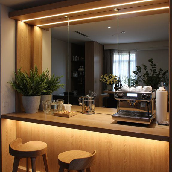mirrors enhance coffee bar