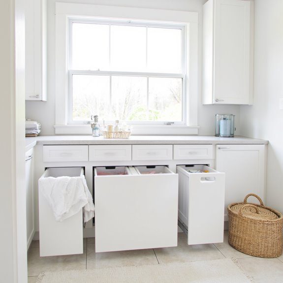 organized laundry with hampers