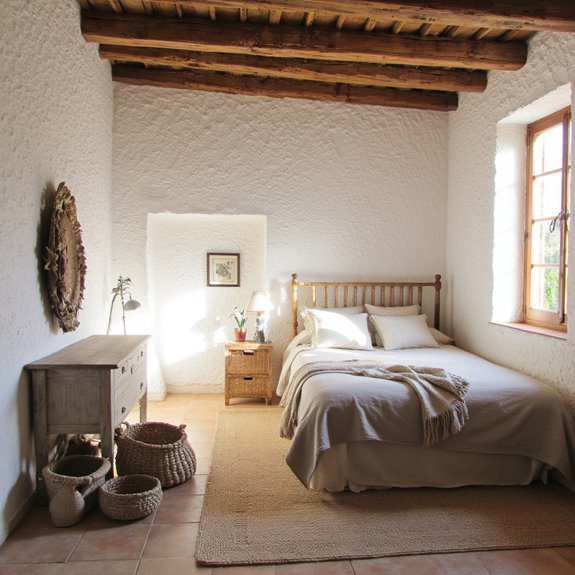rustic textured white bedroom
