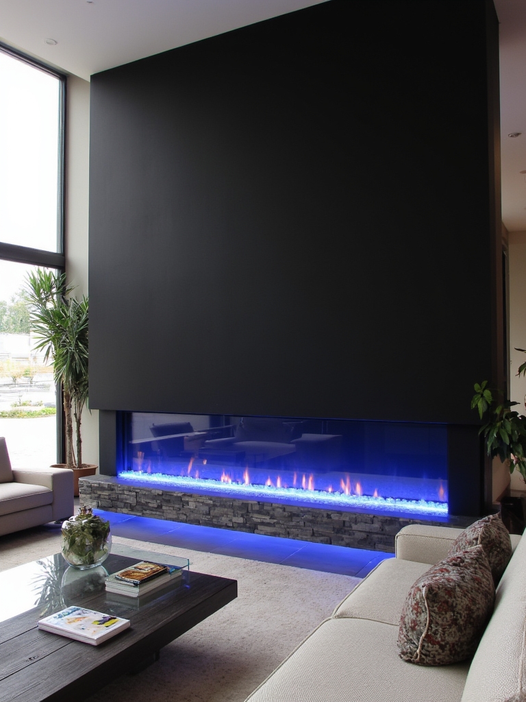 sleek cozy linear fireplace