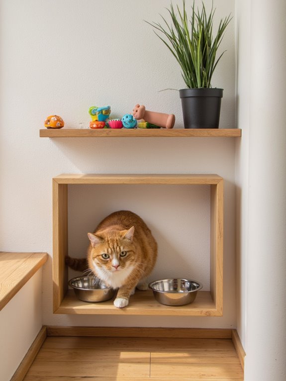 space saving cat feeding station