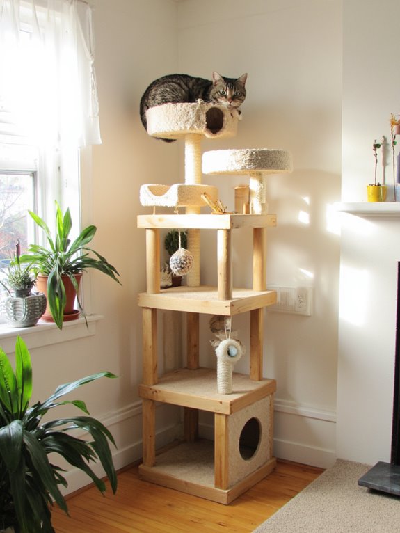 space saving multi level cat tower