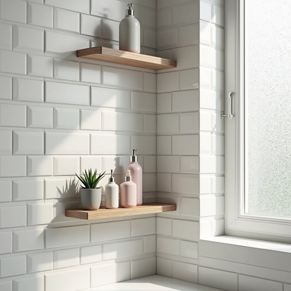 tiled shelves enhance bathroom style