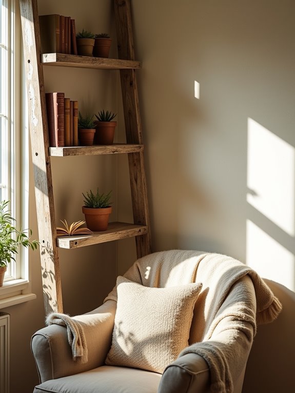 vintage ladder shelf display