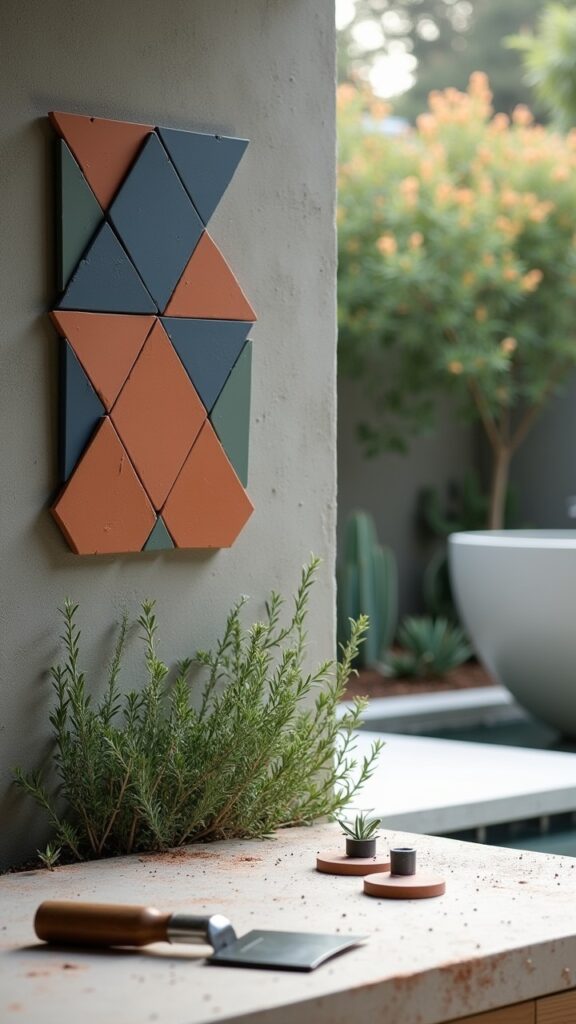 Abstract geometric tile mosaic panels