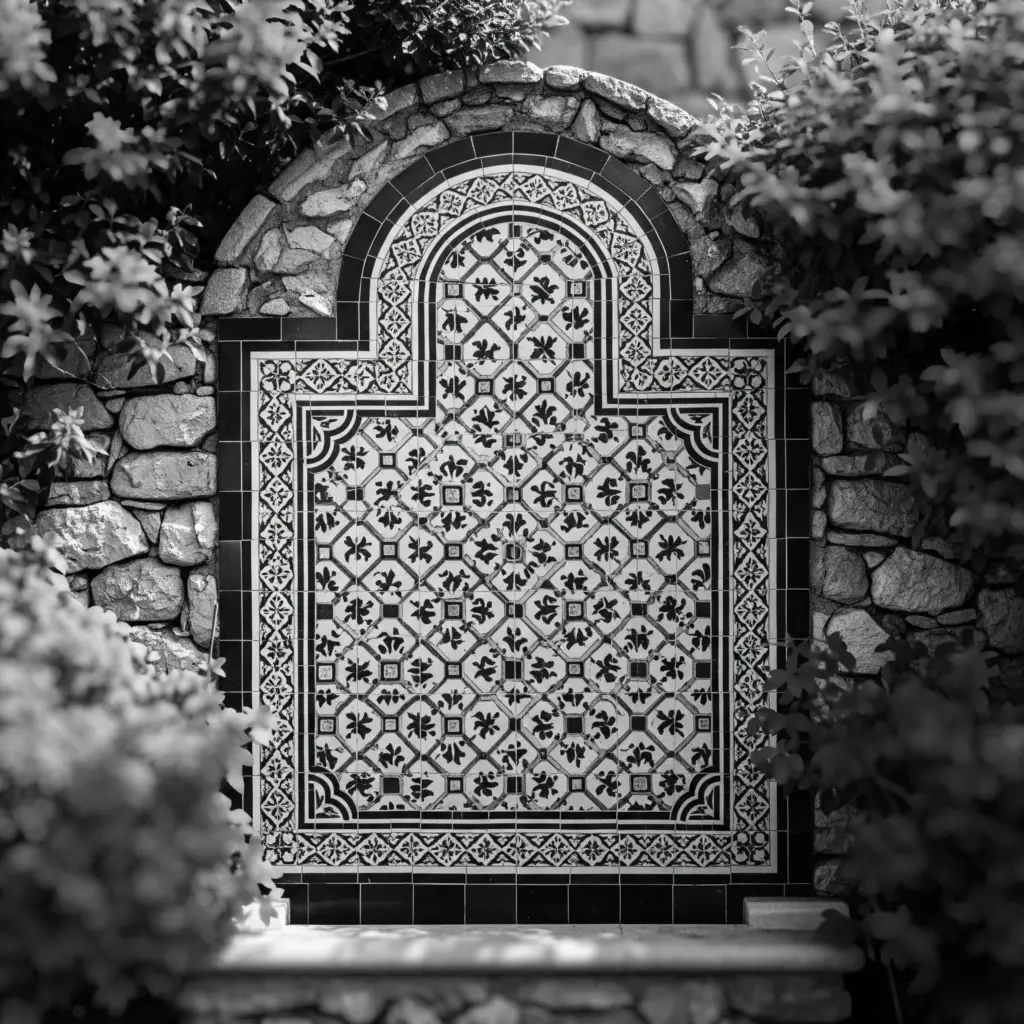 Bold black and white tile mosaic