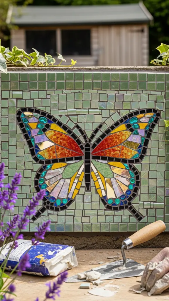 Butterfly pattern mosaic for garden walls