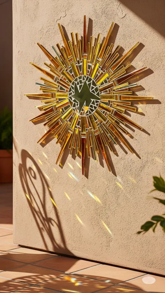 Mirror chips and sunburst mosaic wall art