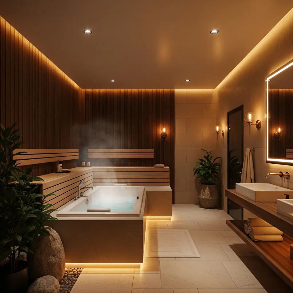 Soft ambient lighting sauna