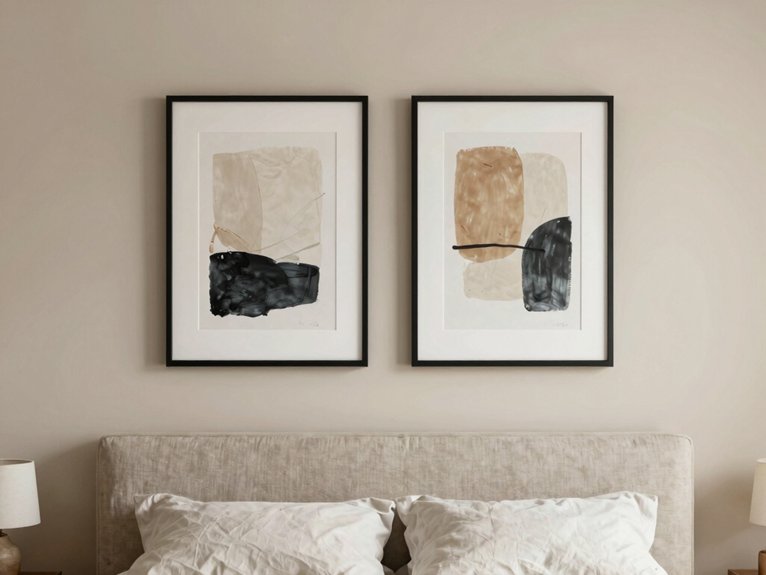 minimal paired frames above bed