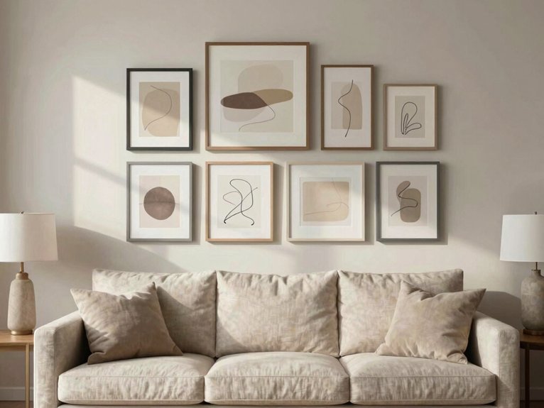 neutral toned framed gallery arrangement