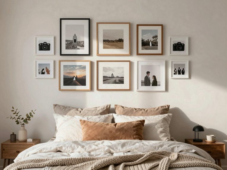 simple framed mixed gallery above bed